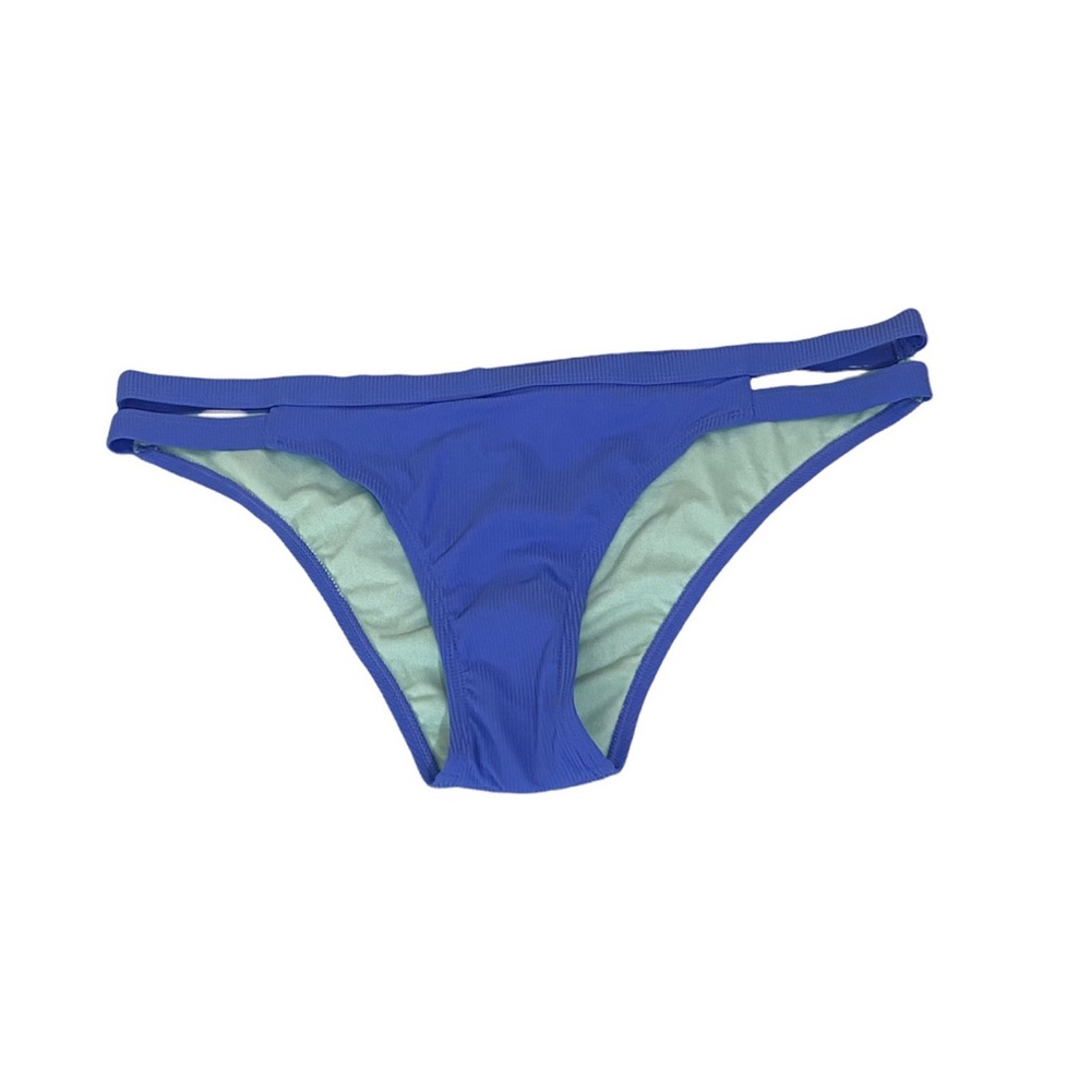 Xhilaration Swimwear Solid Blue Ribbed Pattern Cheeky Swim Bikini Cutout Bottoms